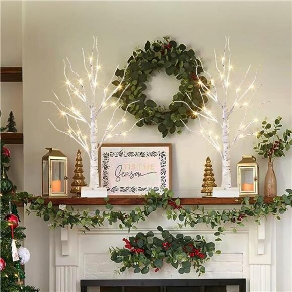 Lighted Birch Tree for Christmas Decor, Table Decorations Indoor, 2Pack 24 LED - Picture 6 of 7